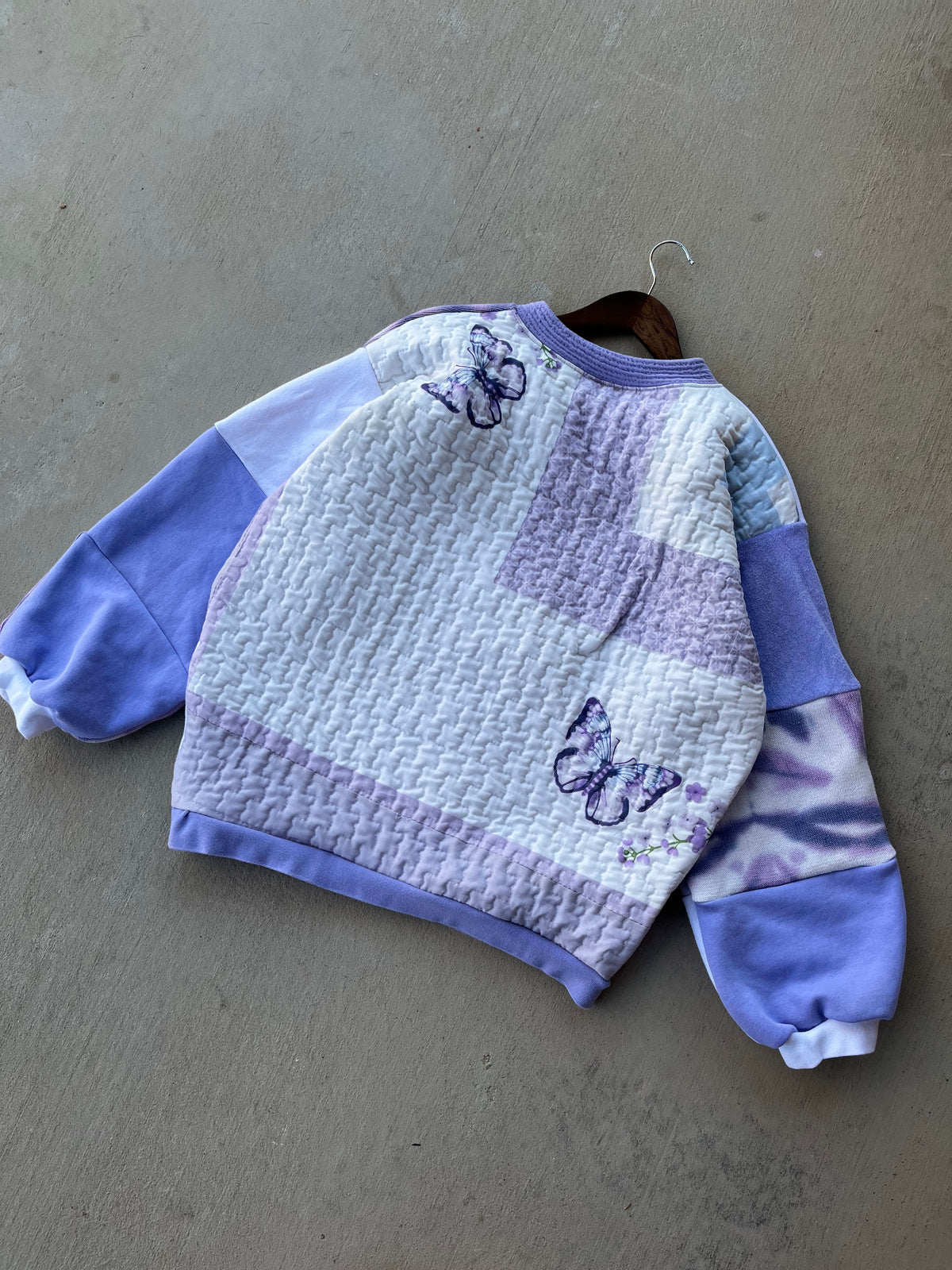 Lavender Monarchs patchwork crewneck (M)