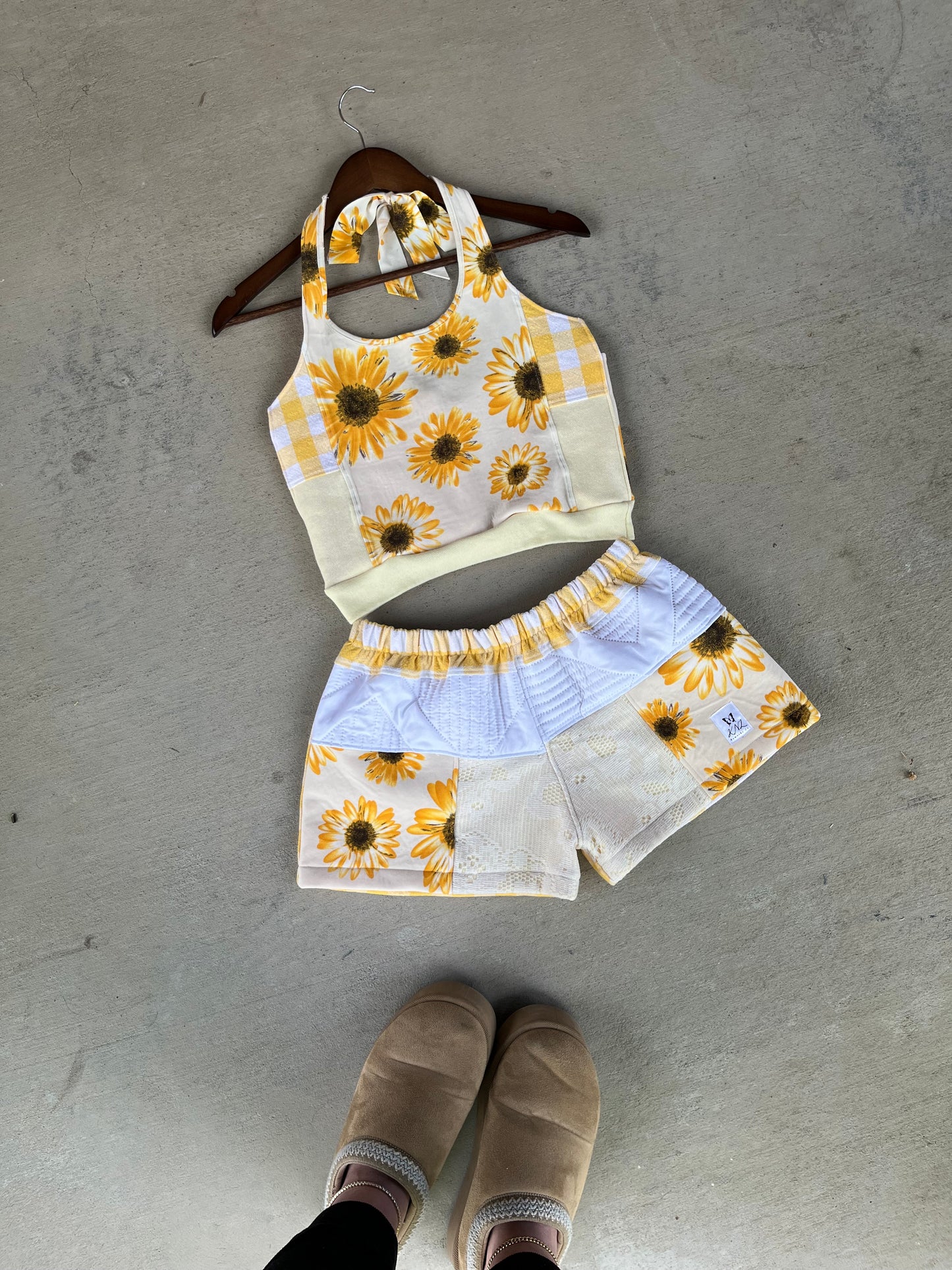 Custom patchwork shorts & crop set