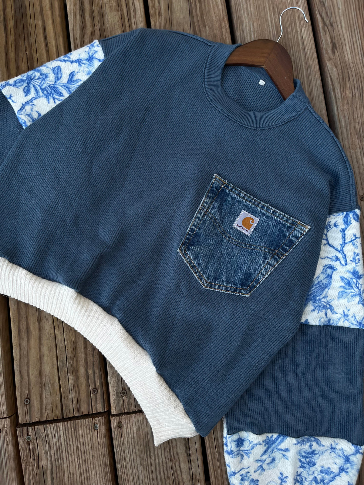 Indigo Bloom Cropped Crewneck (XL)