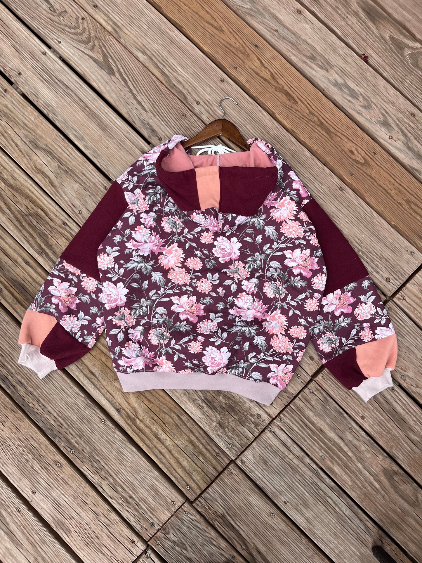 Burgundy Botanica patchwork hoodie (M/L)