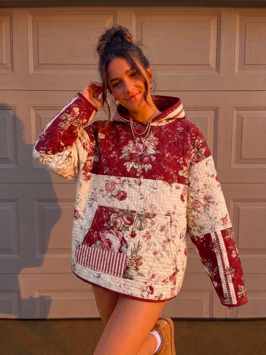 Crimson Botanical quilted hoodie (M/L)