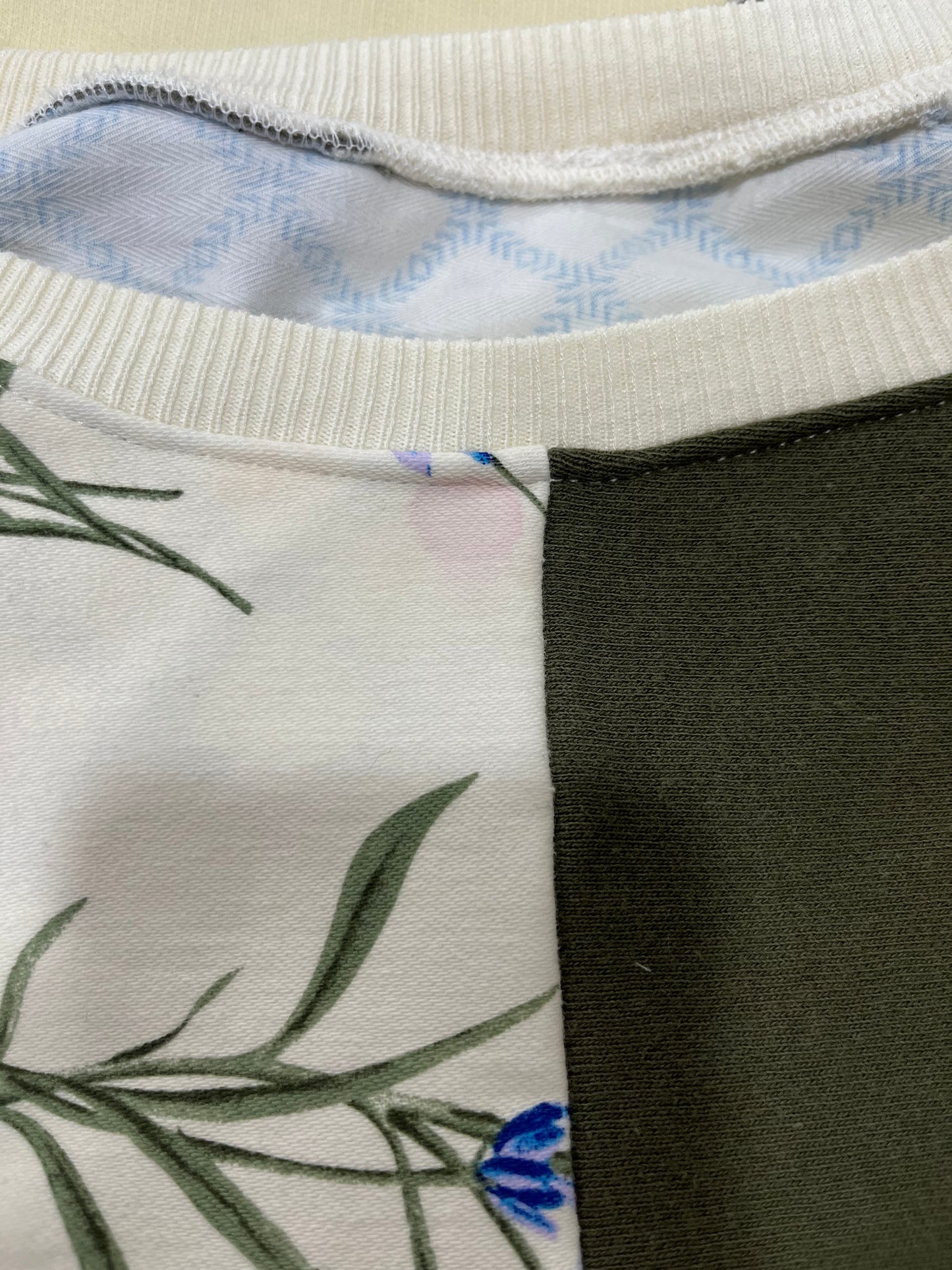 Olive and bloom patchwork crewneck (XL)