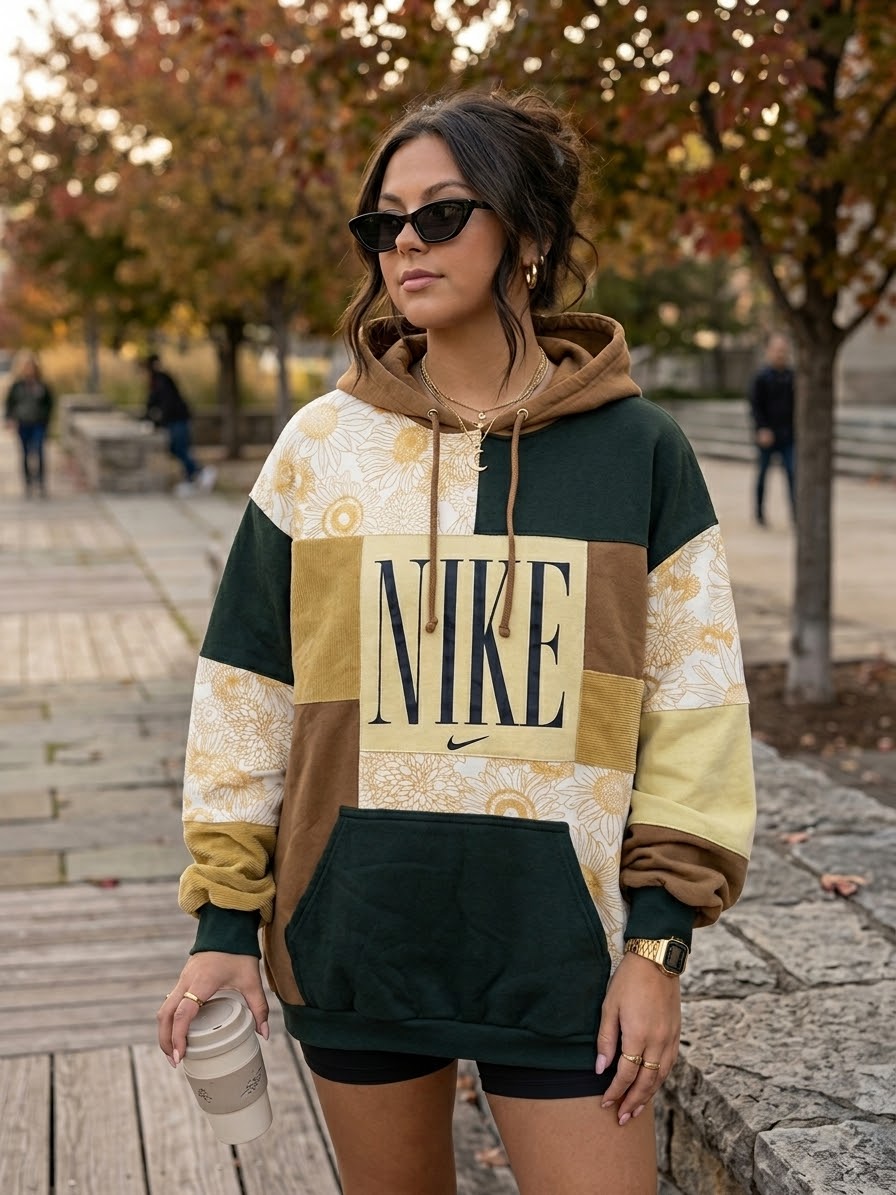 Autumn Flower Fields patchwork hoodie (XL)