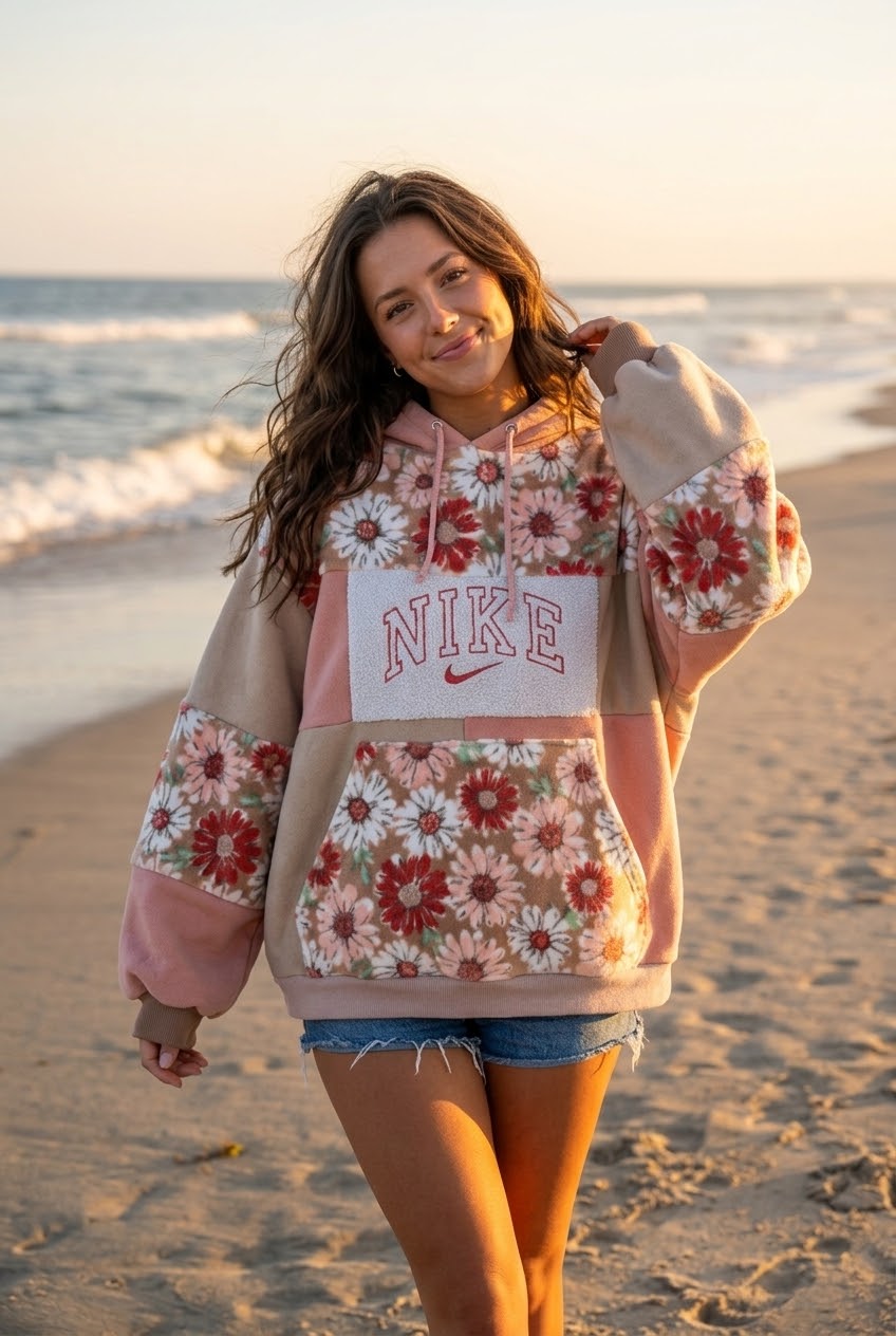 Blushing Autumn patchwork hoodie (XL)
