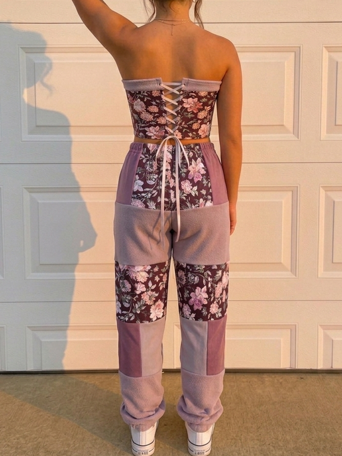 CUSTOM patchwork pants and crop set