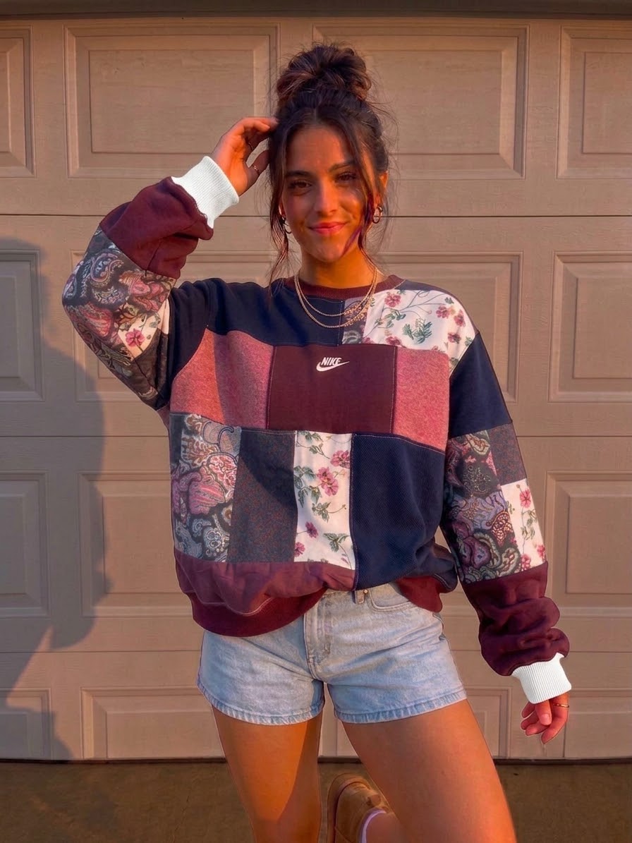 Antique Paisley patchwork crewneck (L)