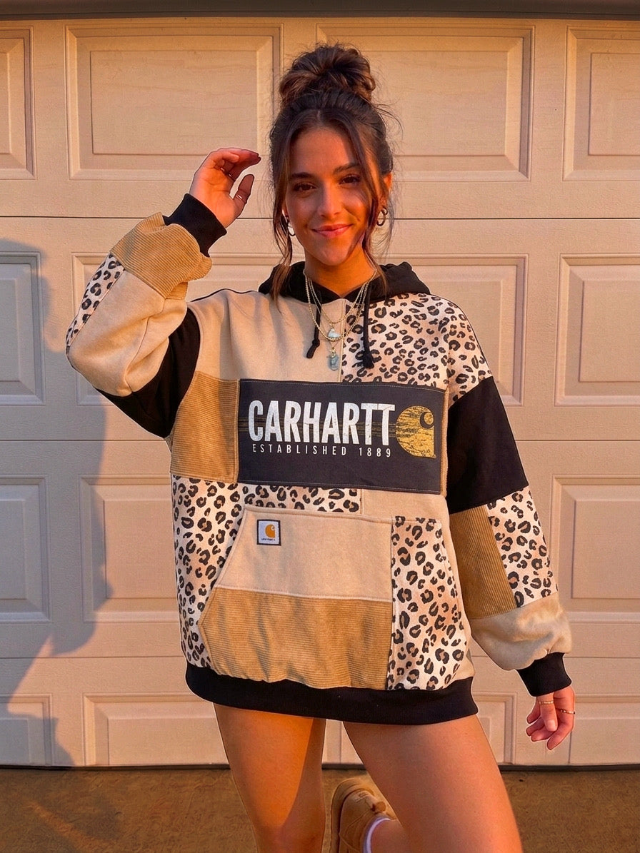 Safari leopard patchwork hoodie (L)
