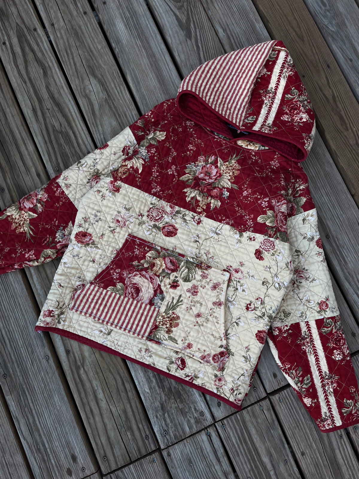 Crimson Botanical quilted hoodie (M/L)