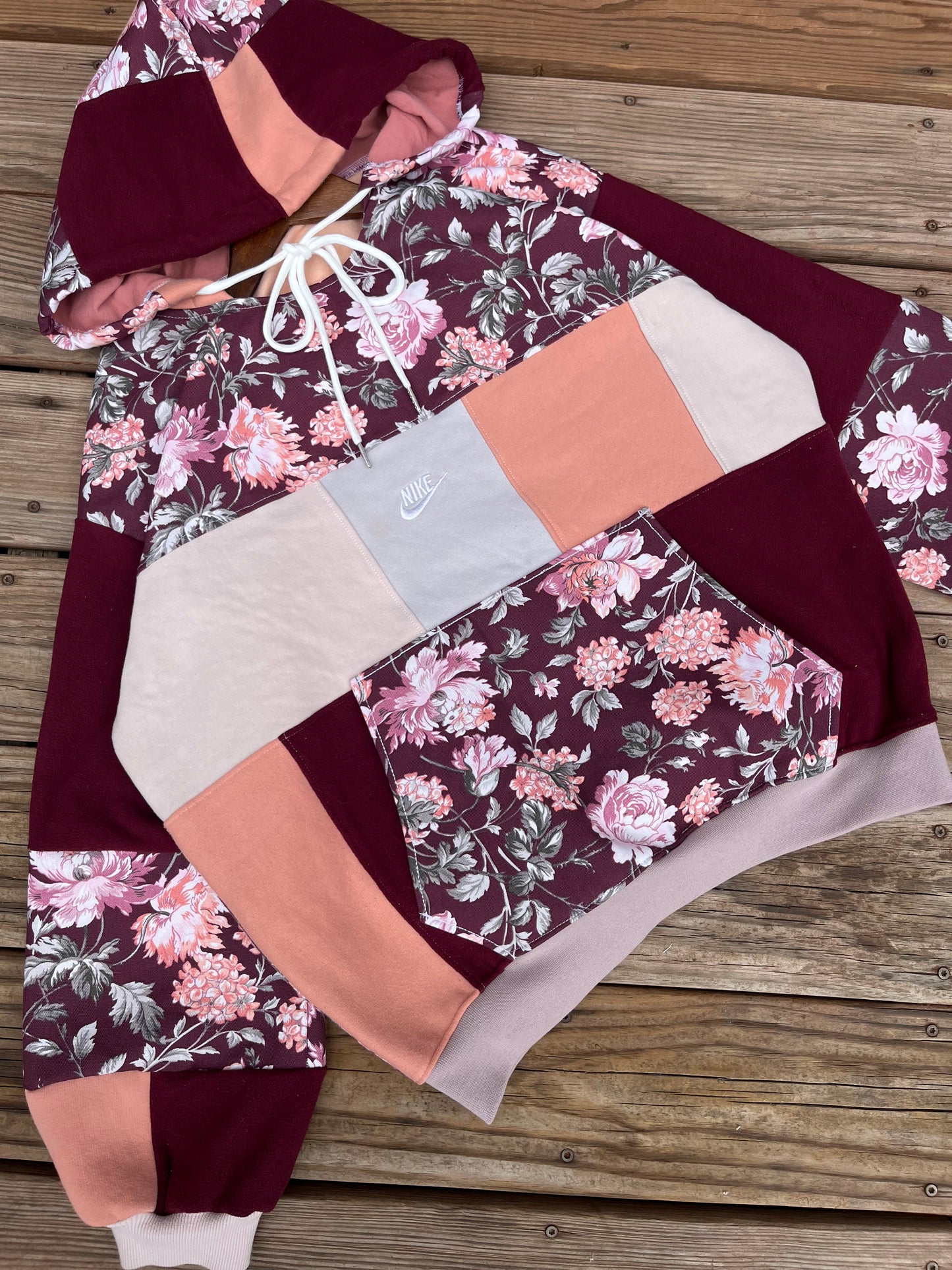 Burgundy Botanica patchwork hoodie (M/L)