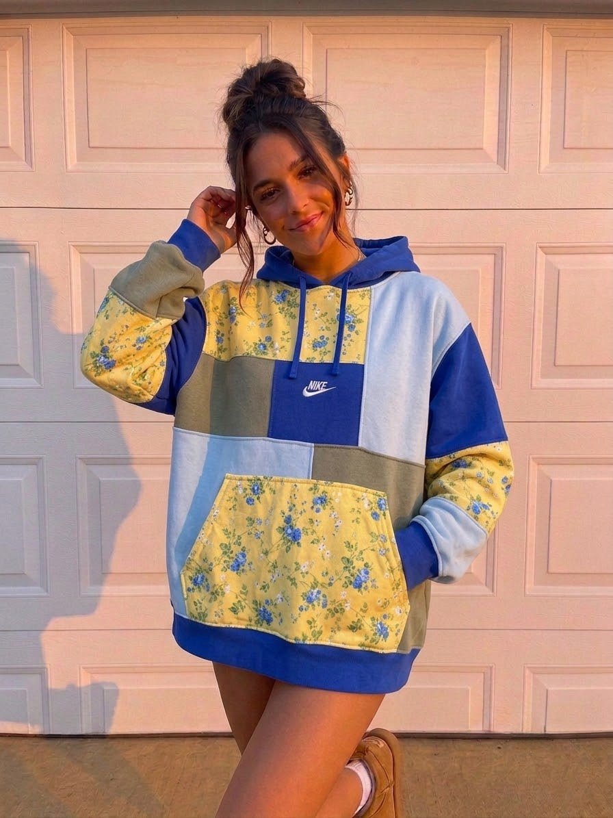 Blue Bonnet patchwork hoodie (L)