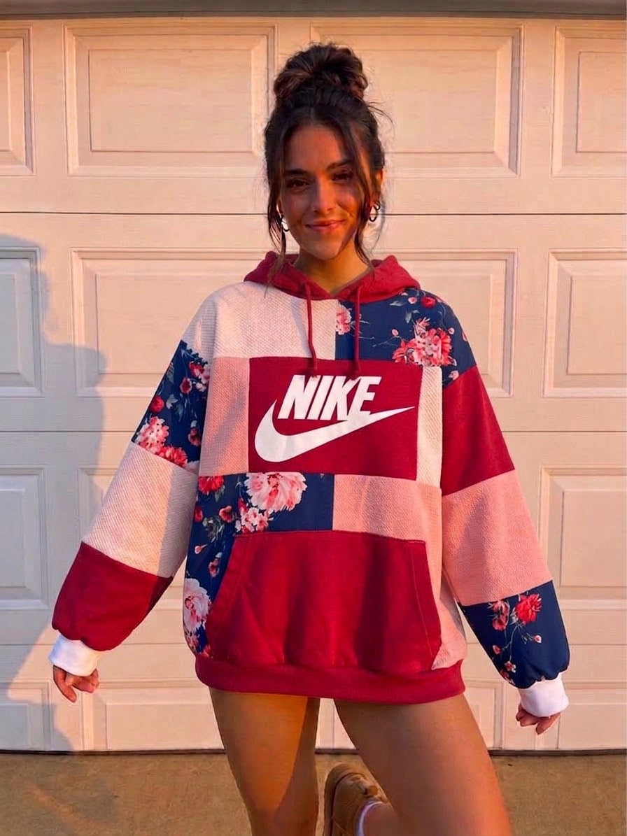 Midnight Peony patchwork hoodie (XL)